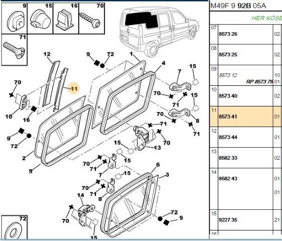 Peugeot PARTNER YAN CAM HAREKETLİ MENTEŞE ORJİNAL | 8573.41