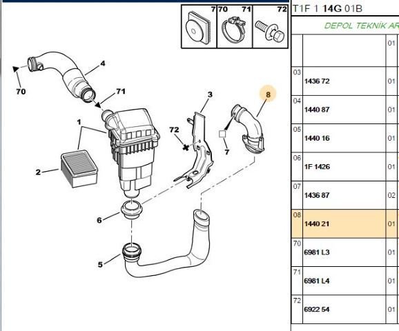 Peugeot 206 HAVA FİLİTRE HORTUMU ORJİNAL | 1440.21